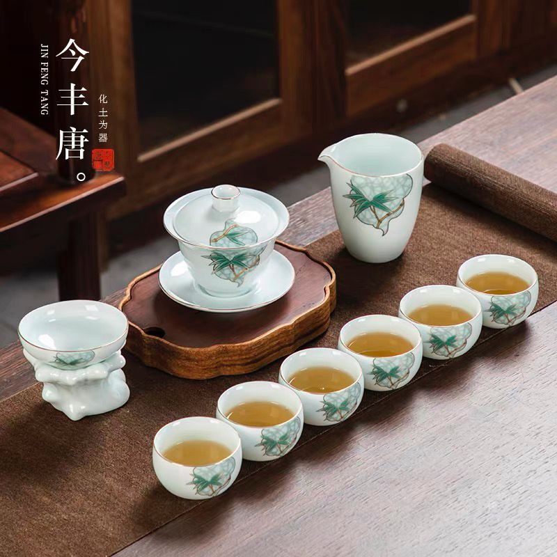 珐琅彩金竹茶壶 10件套 Enamel gold bamboo teapot 10-piece set