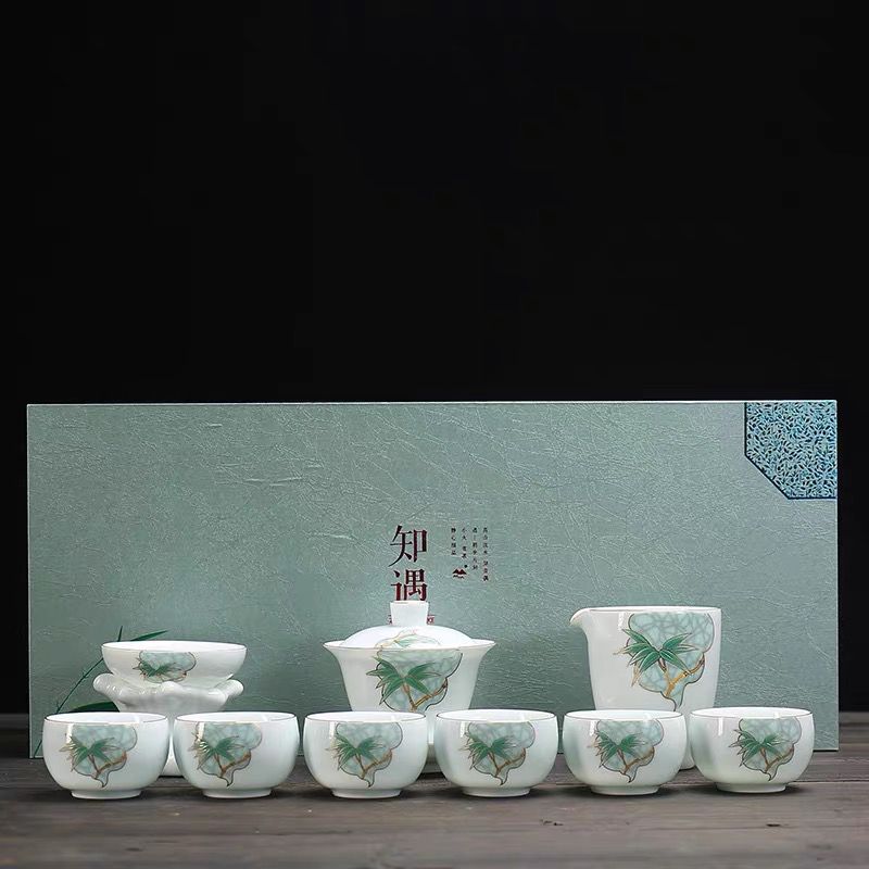 珐琅彩金竹茶壶 10件套 Enamel gold bamboo teapot 10-piece set