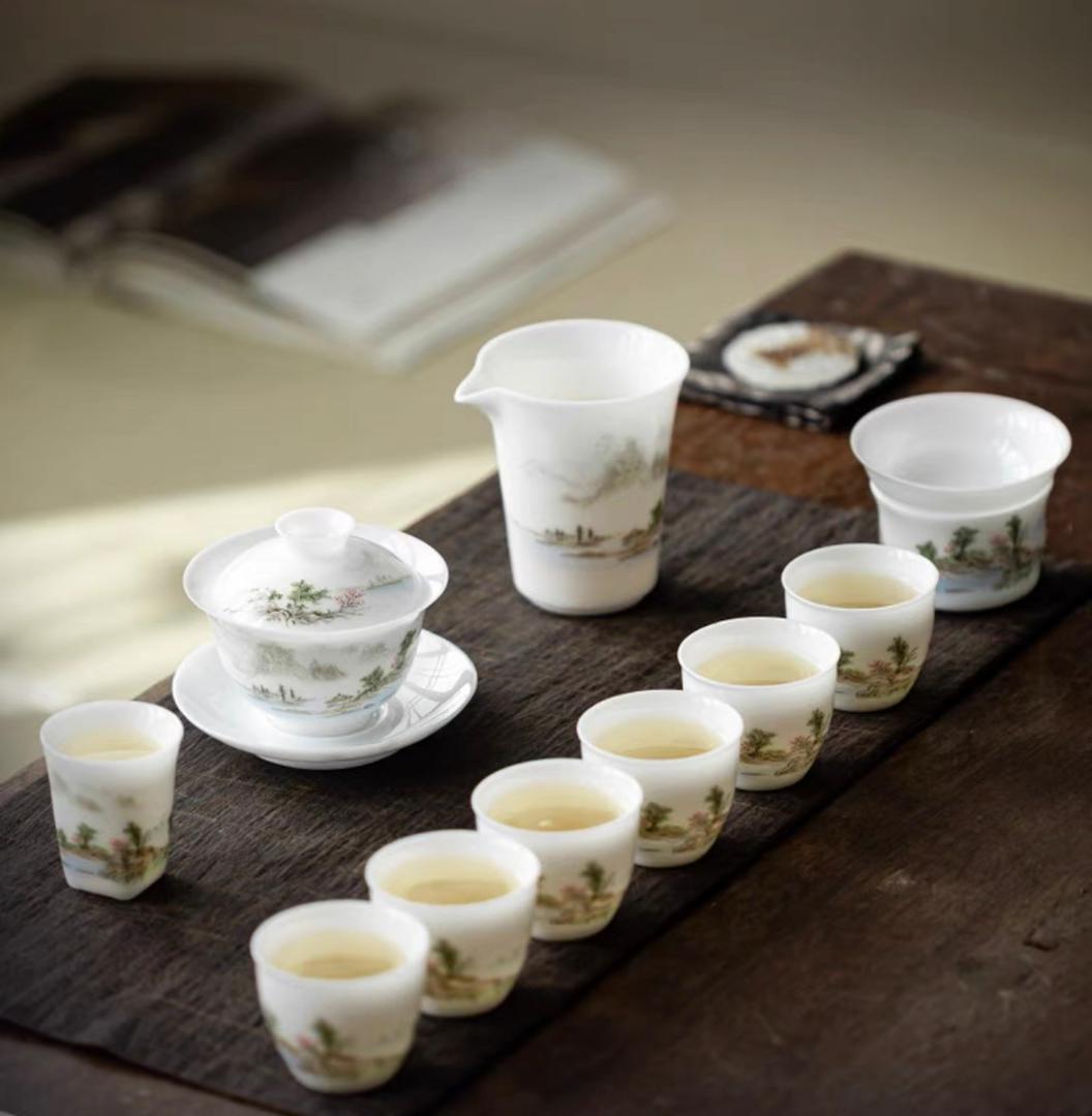 冰种羊脂玉瓷茶具 Icy Purity Jade Porcelain Tea Set