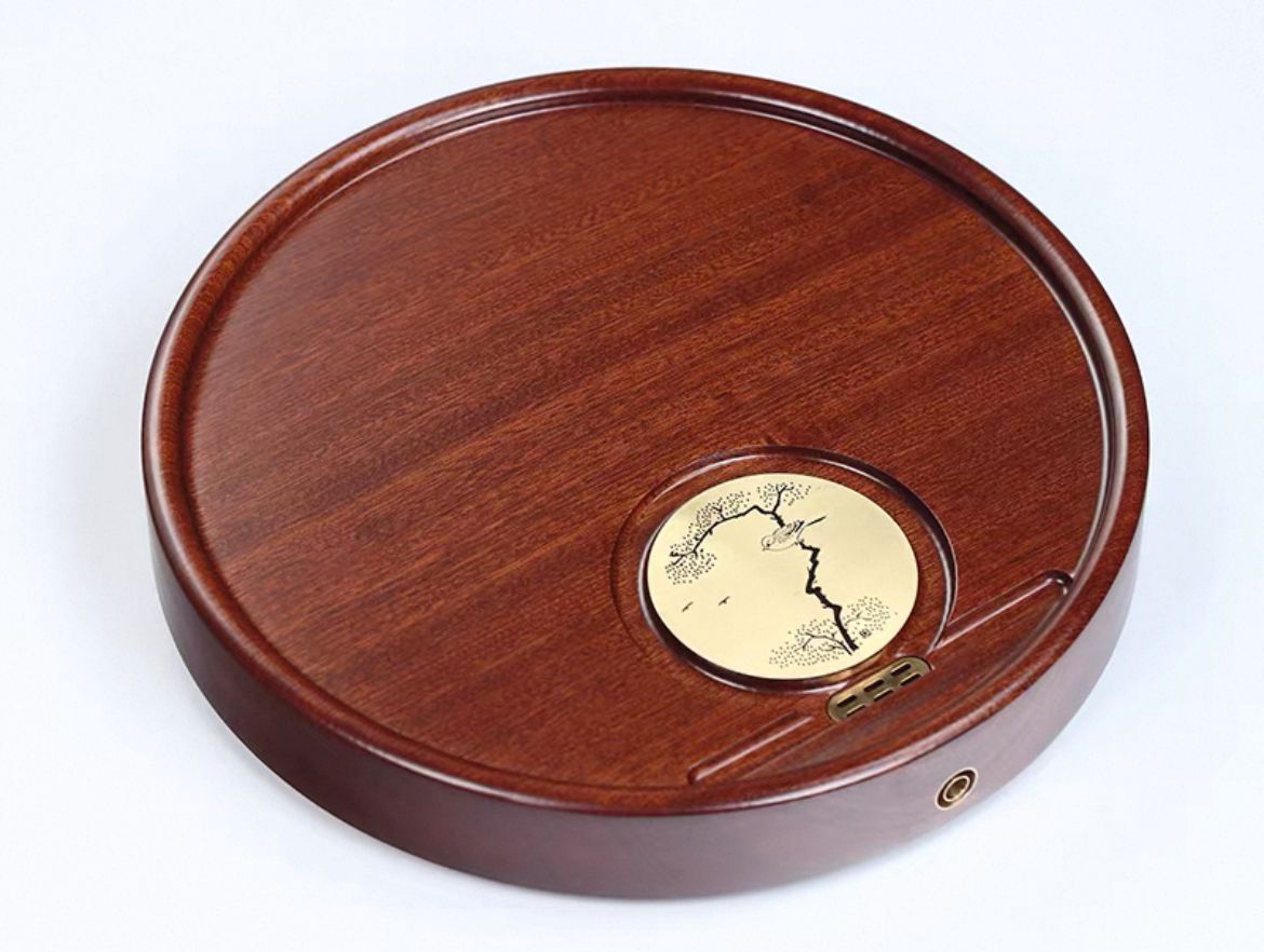 花梨木实木圆形杜鹃茶盘 Rosewood Solid Wood Round Rhododendron Tea Tray