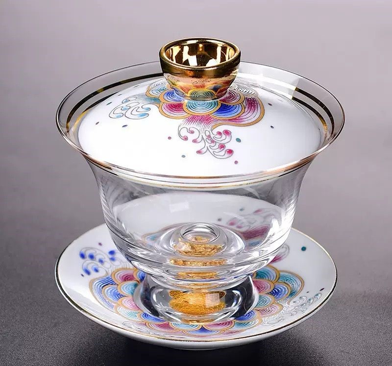 珐琅彩才玻璃盖碗陶瓷 （Enamel-Colored Ceramic Gaiwan with Glass Lid）