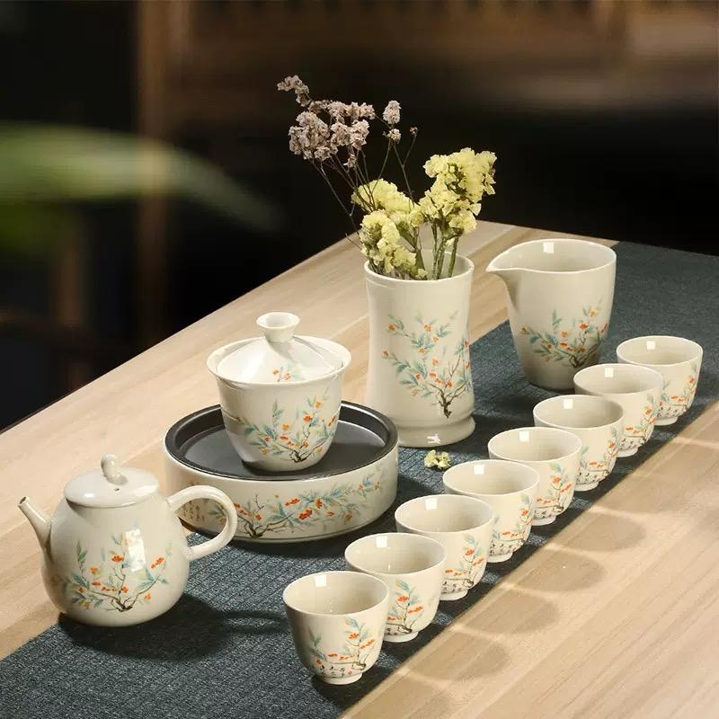 吉祥如意圆形杯茶具套装 "Auspicious Harmony" Round Teacup Ceramic Tea Set