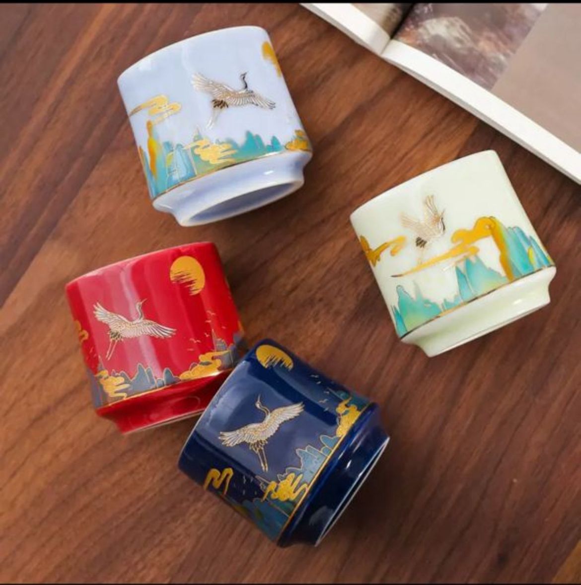珐琅彩陶瓷手工鎏银仙鹤茶杯 Handcrafted Silver-Gilded Enamel Ceramic Teacup – Crane Design