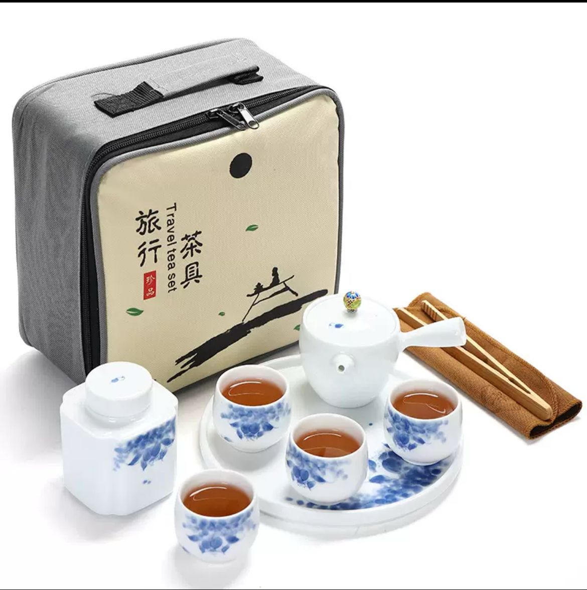 手绘侧把壶旅行茶具 Hand-Painted Side-Handle Teapot Travel Tea Set