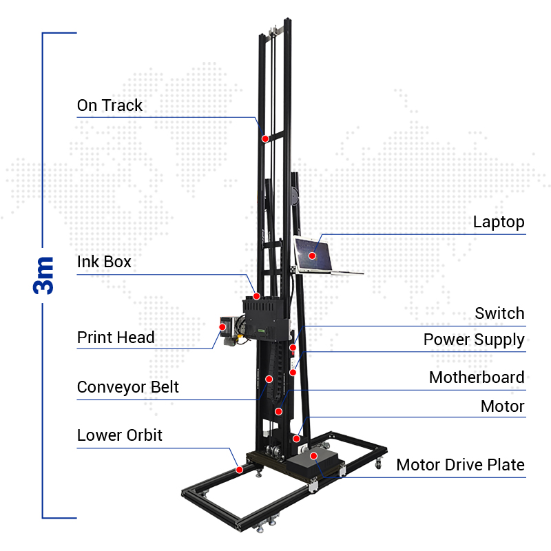 BK-WP200S Wall Mural Painter inkjet Wall Printing Equipment for Industries with Rails 3D Vertical Wall Printer