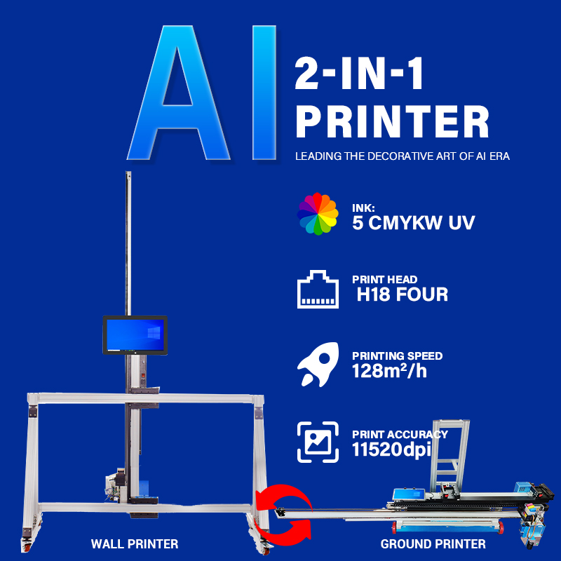 BK-UV128T AI Intelligent Inkjet Wall and Floor Printer for Various Surfaces CMYKW UV Ink Wholesale 3D Printer