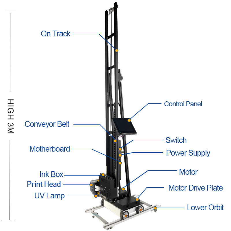 BK-UP200P Wall Mural Painter MYCKW UV Ink inkjet Wall Printing Equipment with Wheels 3D Vertical Wall Printer