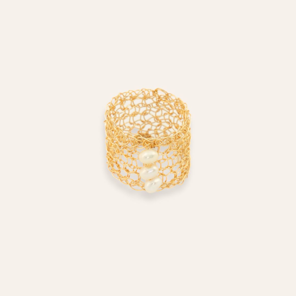 AURUME Hand-knitted Three Pearl Ring 
