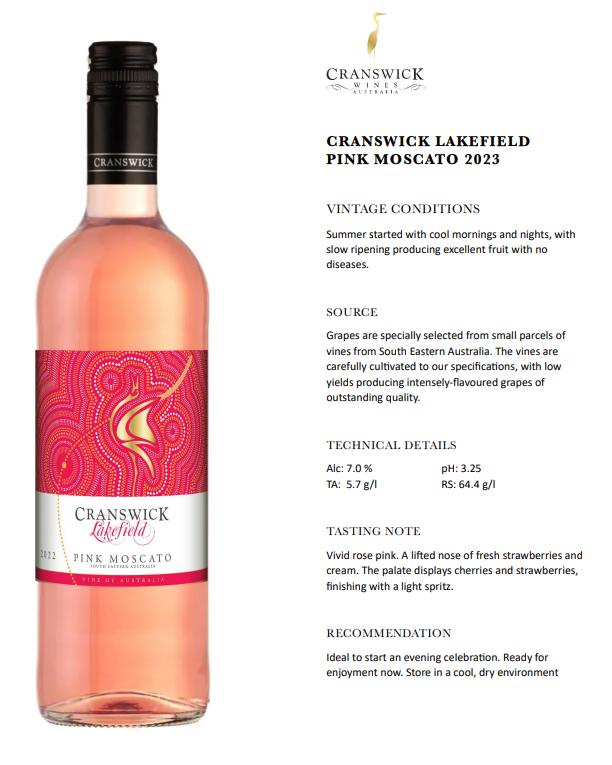 CRANSWICK LAKEFIELD PINK MOSCATO 2023