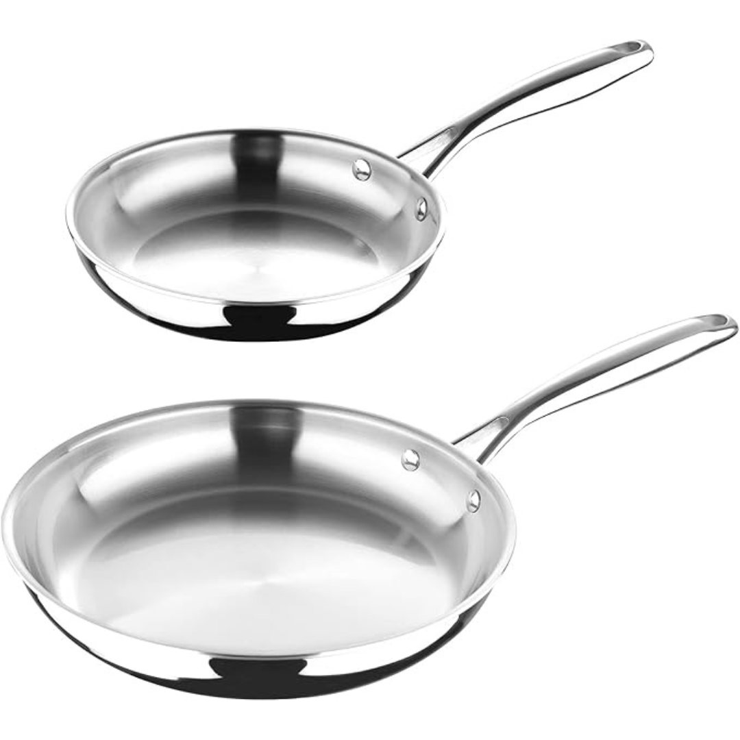 MasterPro - Frying Pans 20cm/26cm Set of 2 - Argent 3 Induction Stainless Steel Pan Set, Professional Quality, Tri-Ply Multilayer for Improved Heat Retention & Distribution - Ovenproof - Silver