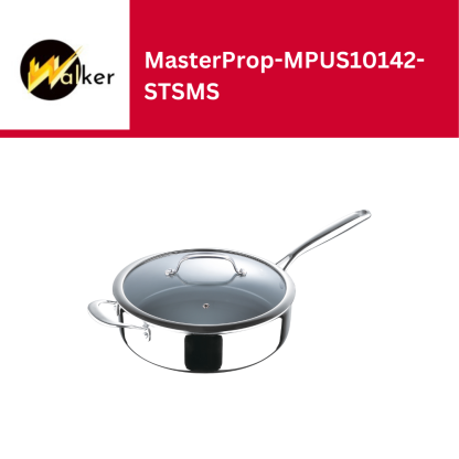 MasterPro - Saute Pan with Glass Lid, 28cm - Argent 3 Induction Stainless Steel Pan, Professional Quality, Tri-Ply Multilayer for Improved Heat Retention & Distribution - Ovenproof