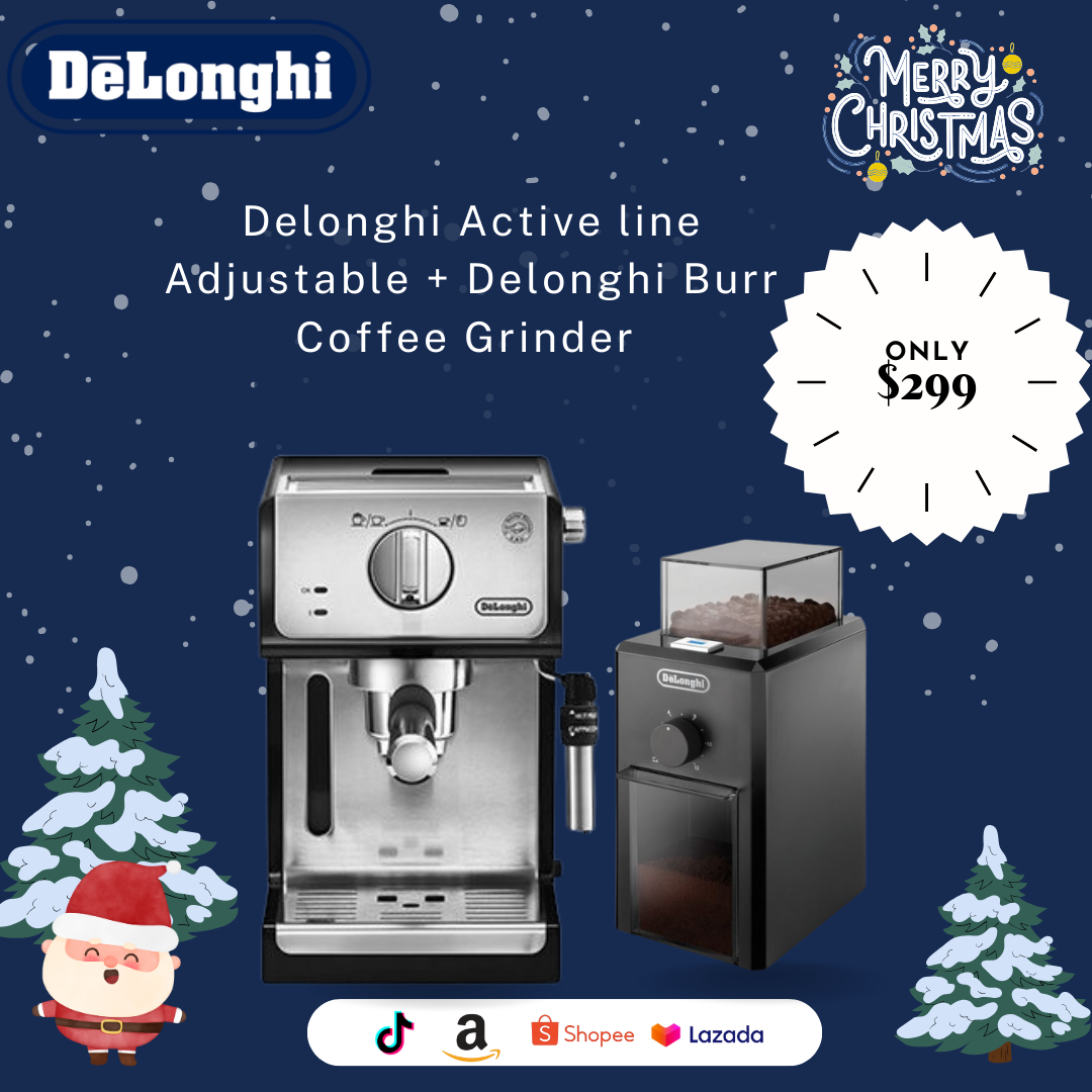 PROMO BUY 1 GET 1 Delonghi Traditional Pump Espresso Active Line Adjustable ECP35.31 Delonghi Burr Coffee Grinder KG79