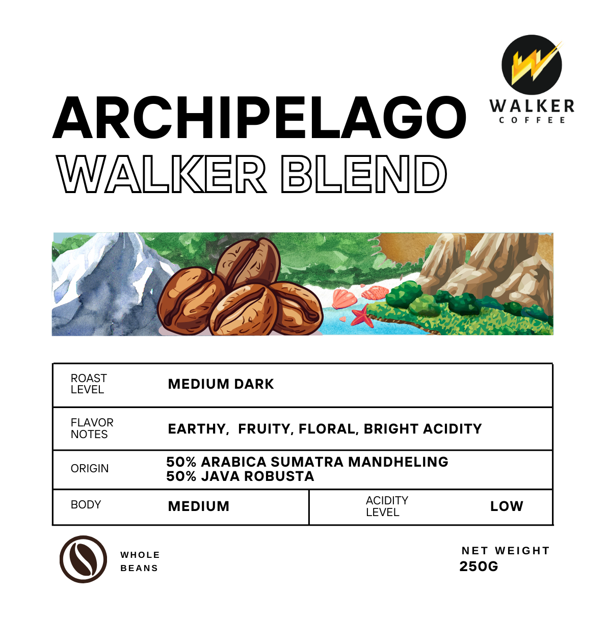 Walker Archipelago Blend Coffee Beans 250g