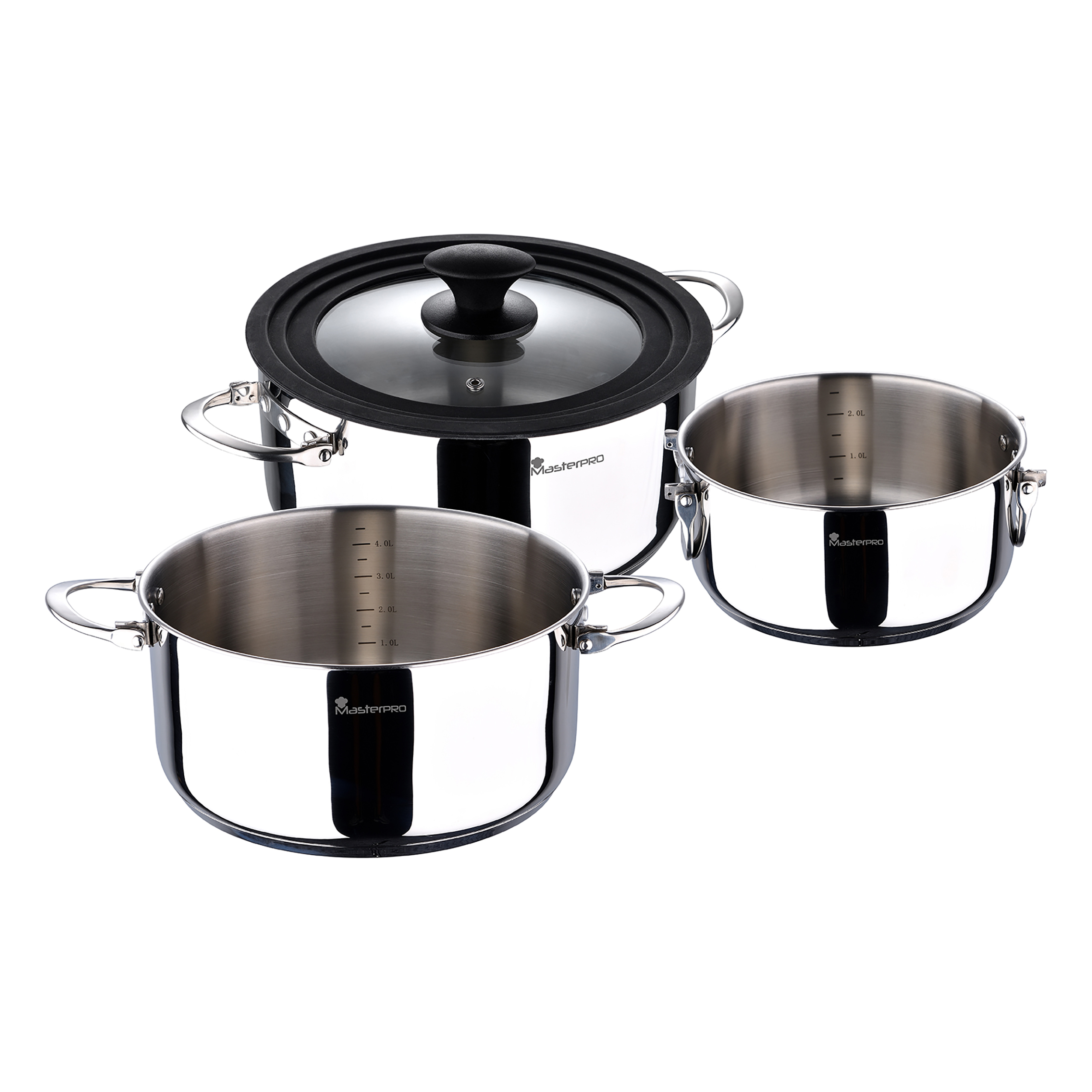 MasterPRO stackable stainless steel cookware set 4 pieces - Foodies Collection - BGMP-2160