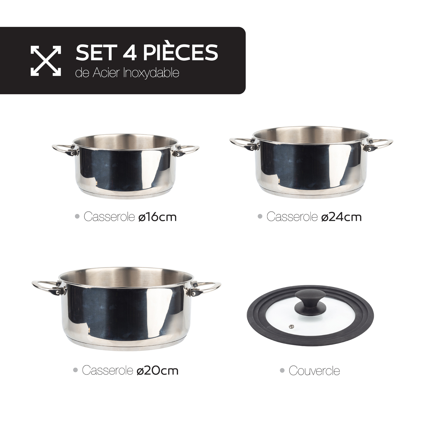 MasterPRO stackable stainless steel cookware set 4 pieces - Foodies Collection - BGMP-2160