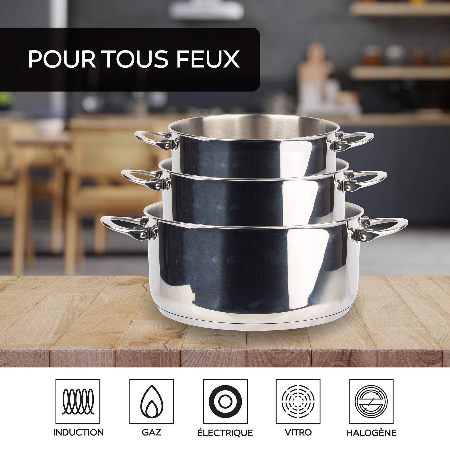 MasterPRO stackable stainless steel cookware set 4 pieces - Foodies Collection - BGMP-2160