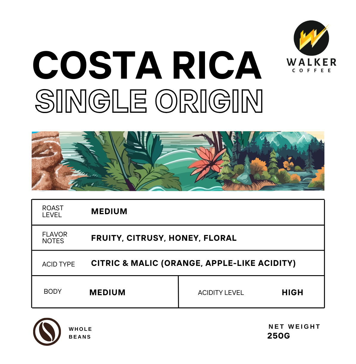 Walker Single Origin Costa Rica Coffee Beans 250g
