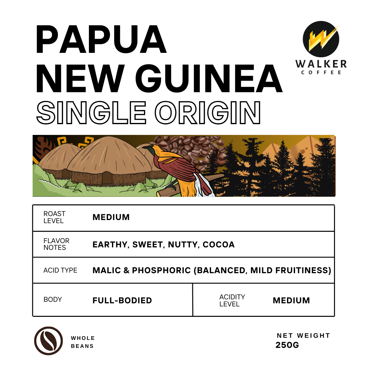 Walker Single Origin Papua New Guinea Coffee Beans 250g