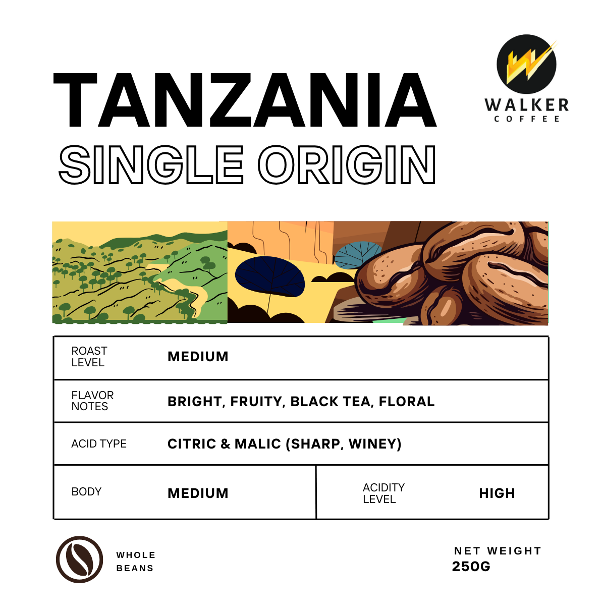 Walker Single Origin Tanzania Coffee Beans 250g