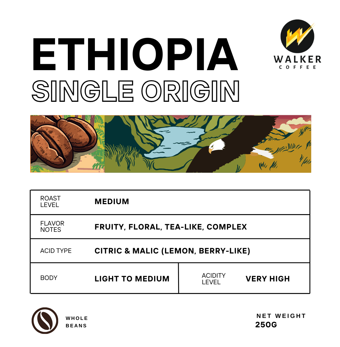 Walker Single Origin Ethiopia Coffee Beans 250g