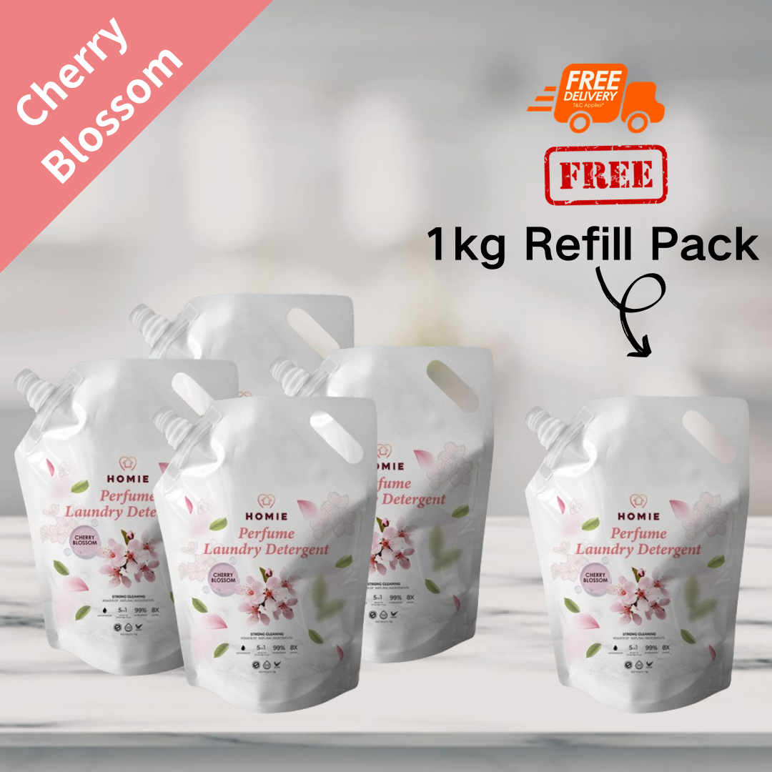 【Buy 4 free 1】Enzyme Anti-Bacterial Perfume Laundry Detergent 1kg Refill Pack - Cherry Blossom