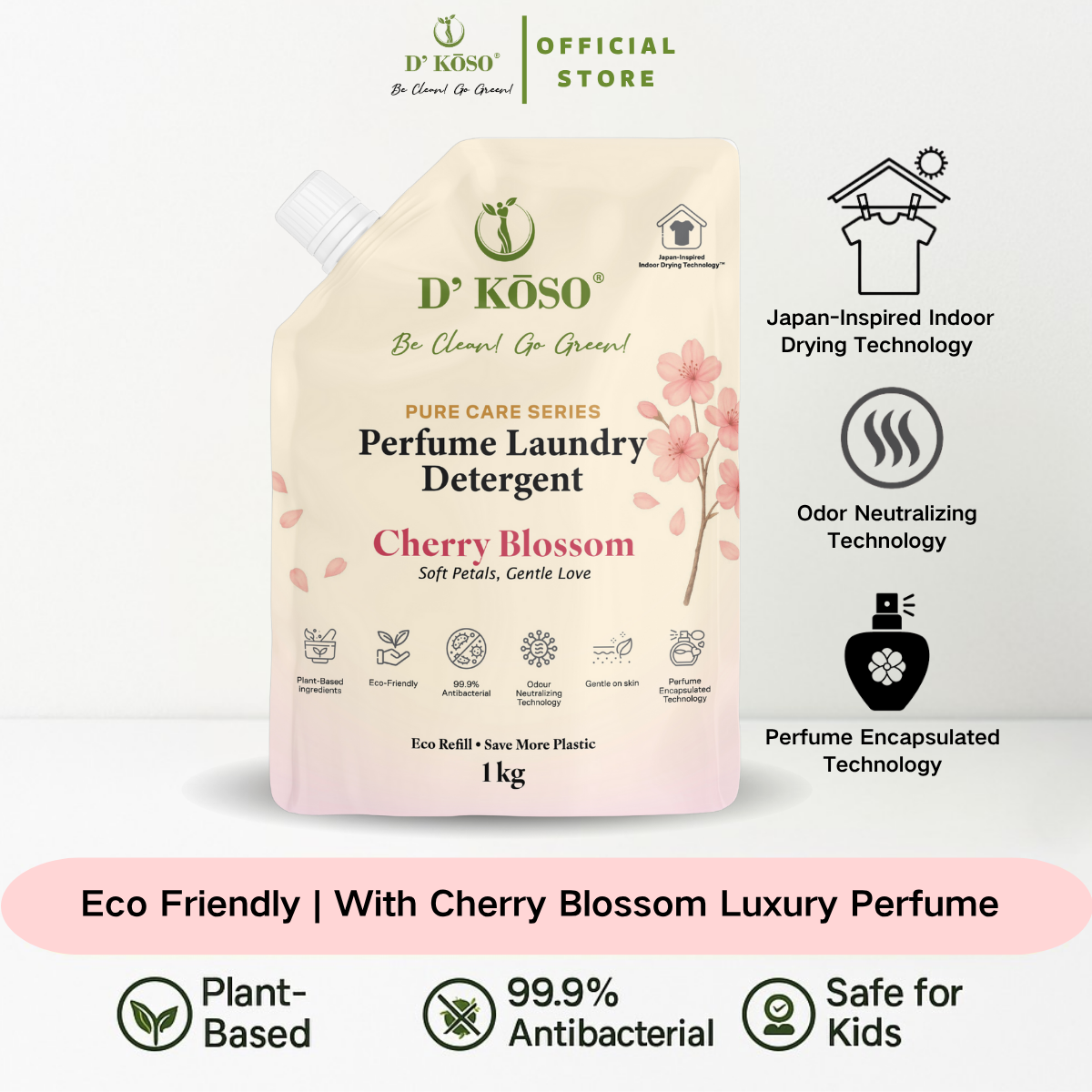  Perfume Laundry Detergent 1kg Refill Pack - Cherry Blossom