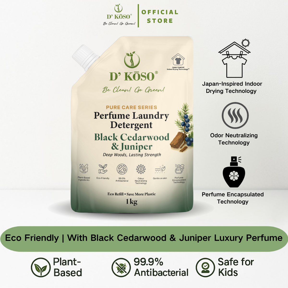 Perfume Laundry Detergent 1kg Refill Pack - Black Cedarwood & Juniper