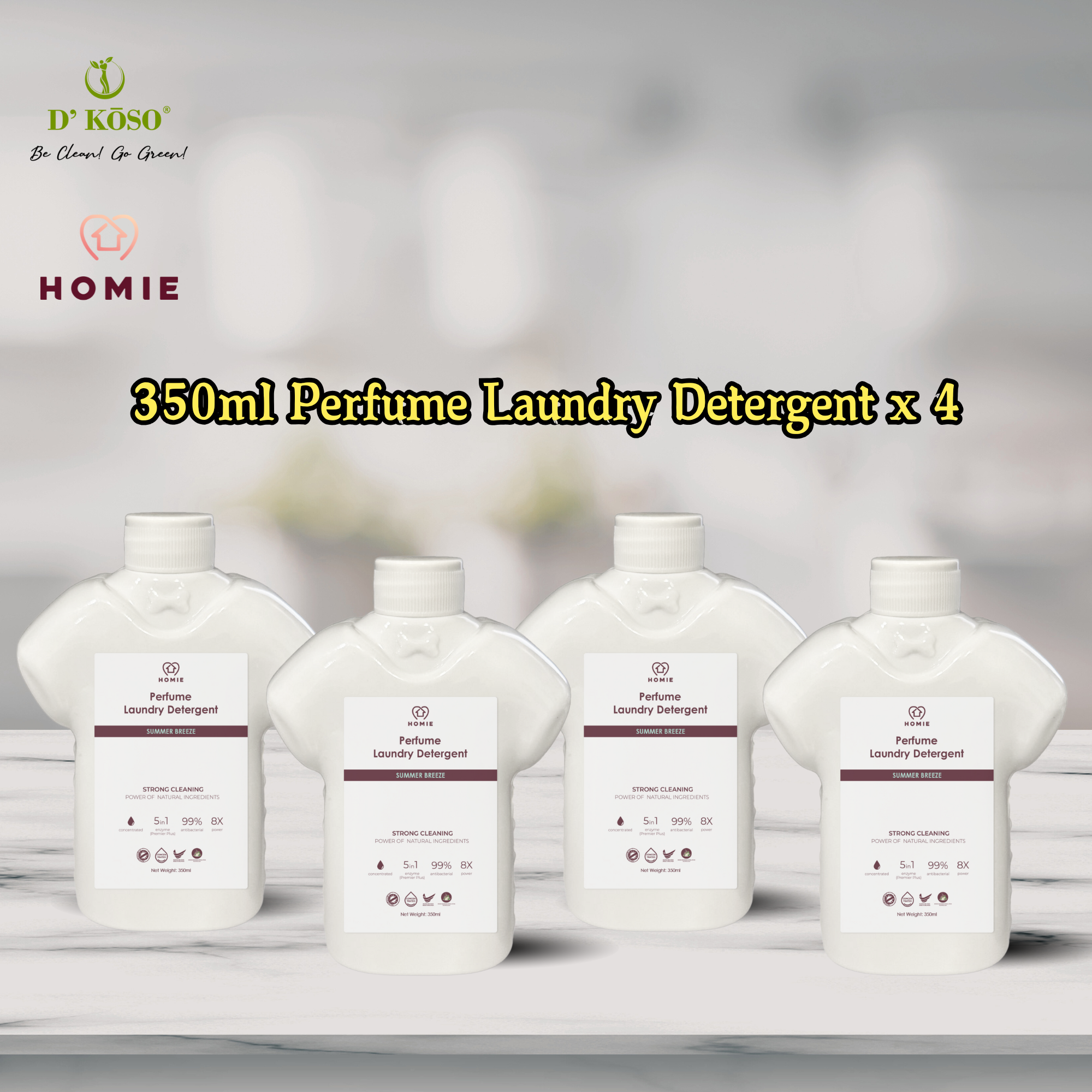 [4 Bottle per set] HOMIE Enzyme Anti-Bacterial Perfume Laundry Detergent 350ml