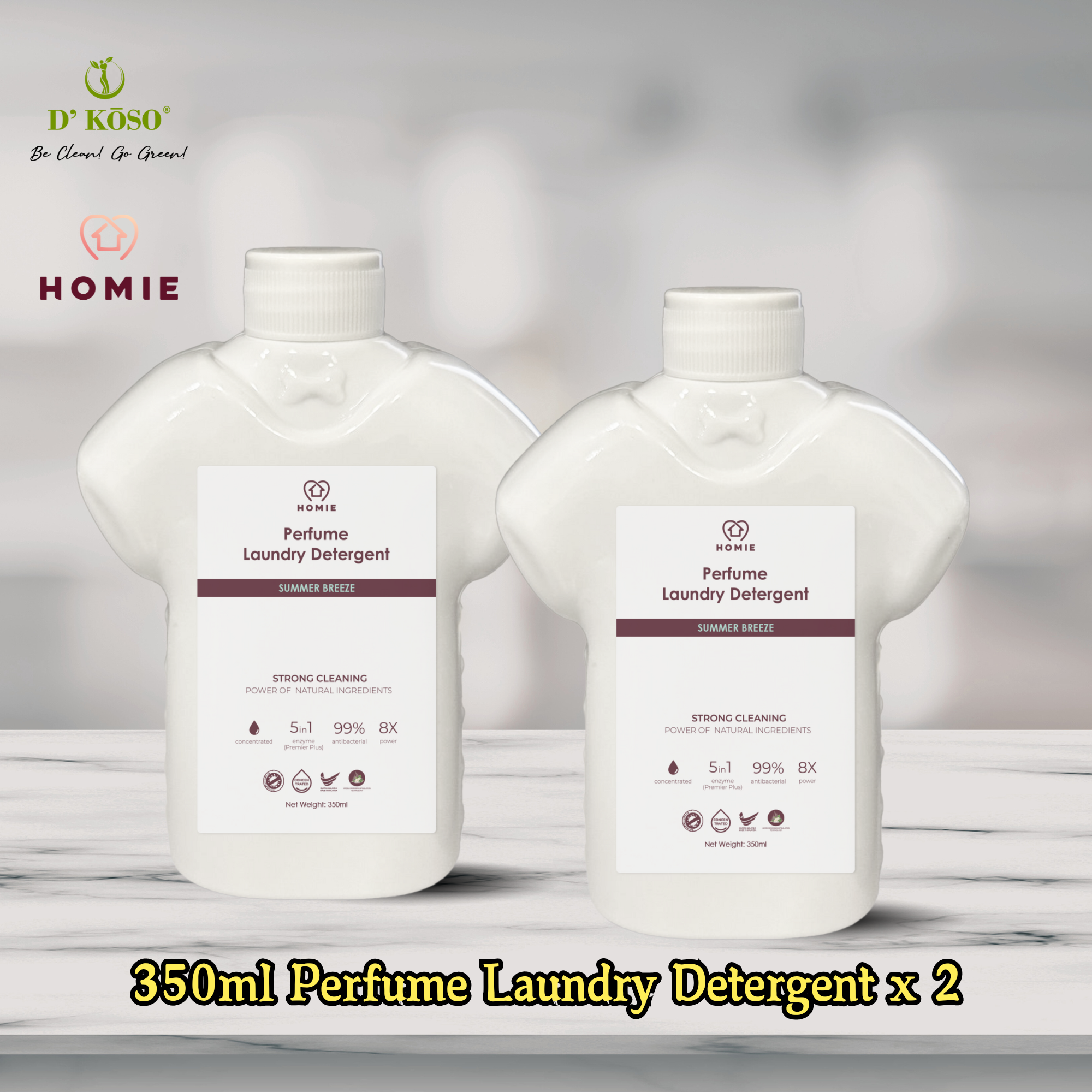 [2 Bottle per set] HOMIE Enzyme Anti-Bacterial Perfume Laundry Detergent 350ml