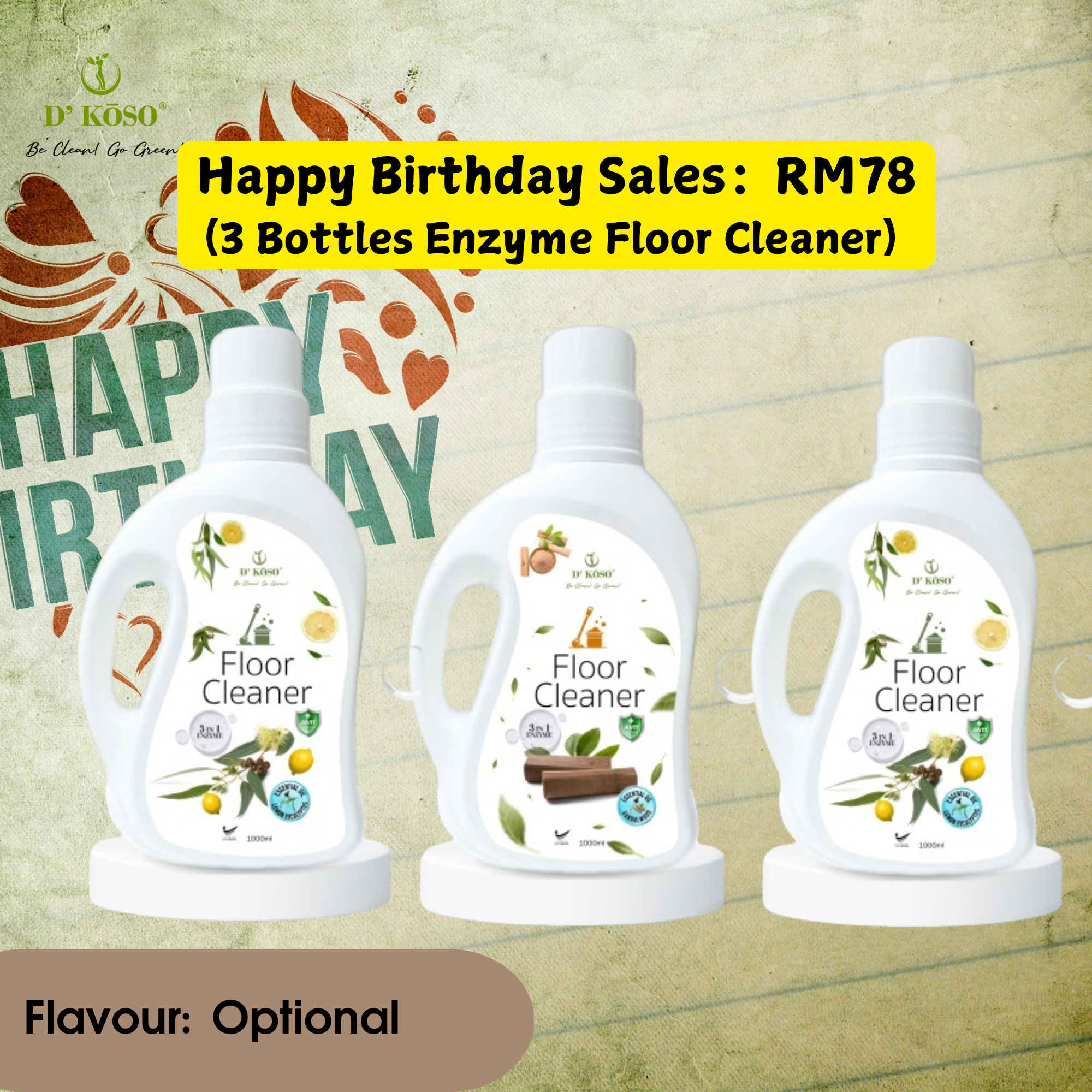 [Joey Happy BIrthday] 3 Bottles of 1000ml Floor Cleaner
