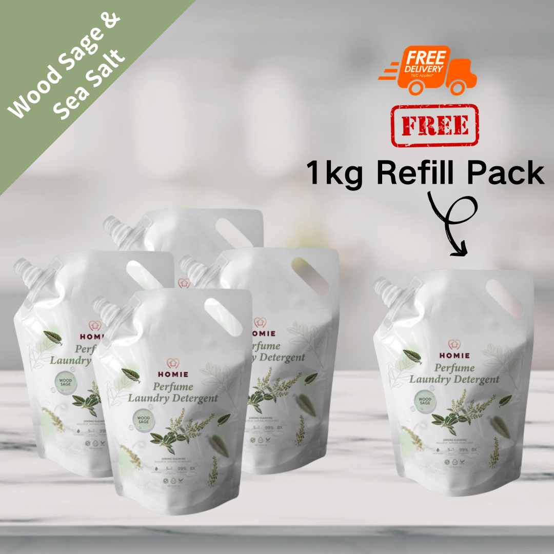 【Buy 4 Free 1】Enzyme Anti-Bacterial Perfume Laundry Detergent 1kg Refill Pack- Wood Sage