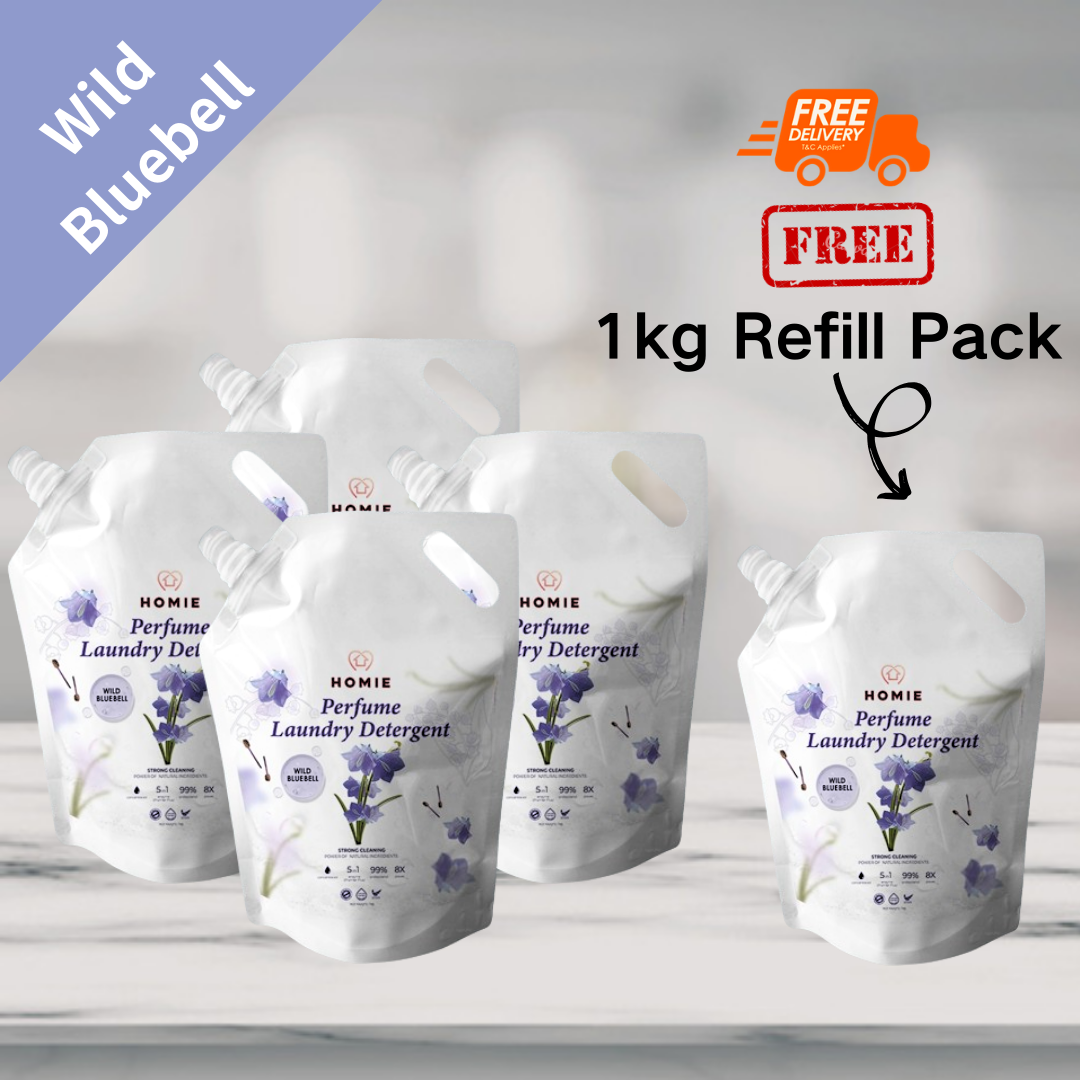 【Buy 4 free 1】Enzyme Anti-Bacterial Perfume Laundry Detergent 1kg Refill Pack - Wild Bluebell