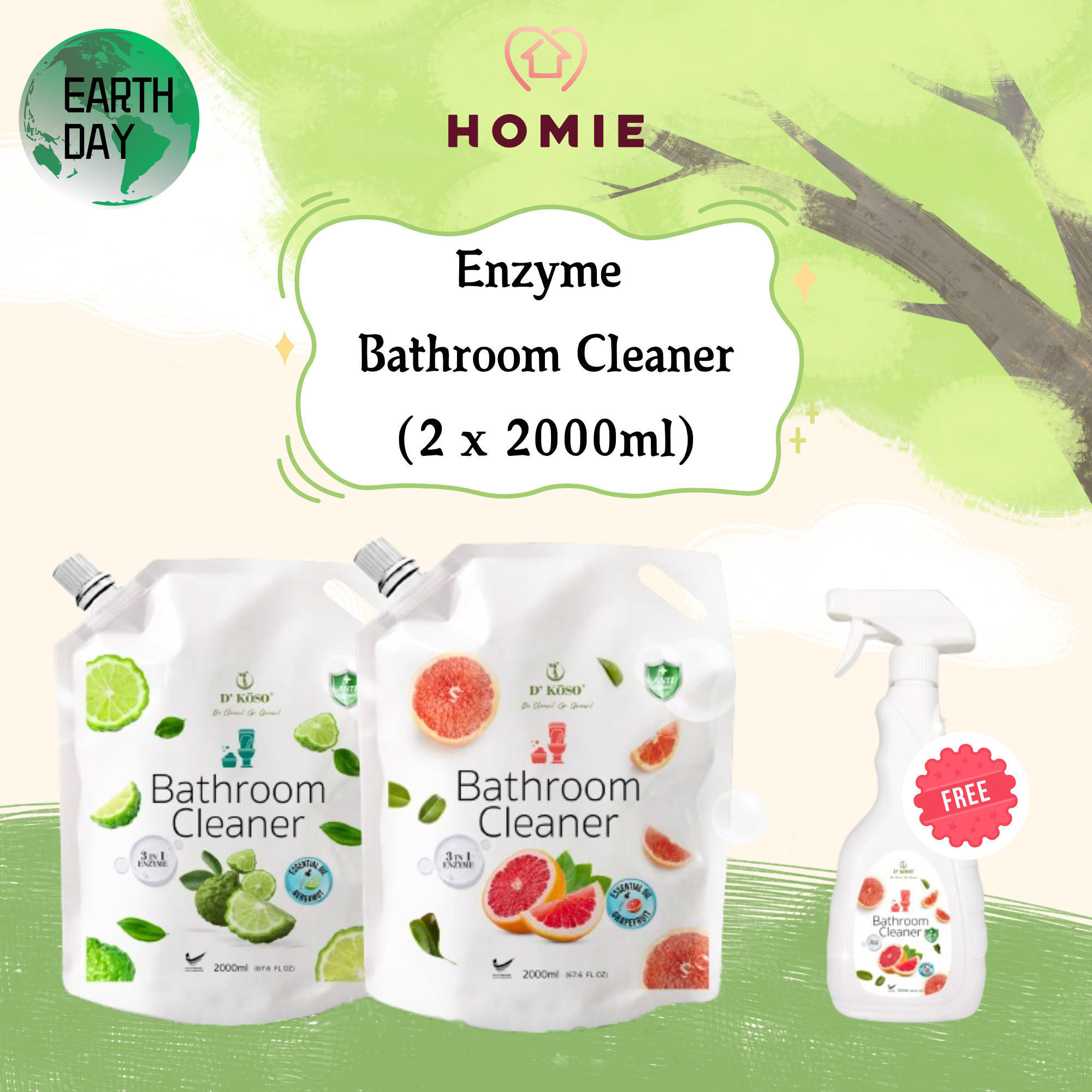 [buy 2 free 1] 2 pack Enzyme Bathroom Cleaner Refill Set- favorite scent with 4 options