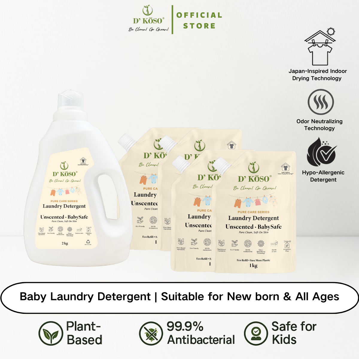 Baby Laundry Detergent Combo (2kg + 4x1kg Refill Pack)