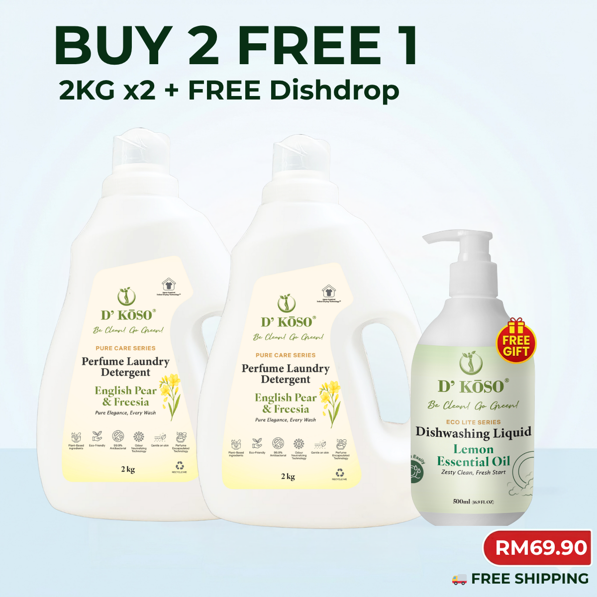 🌸【Family Value Set】2KG x2 +FREE Dishwashing +FREE Shipping
