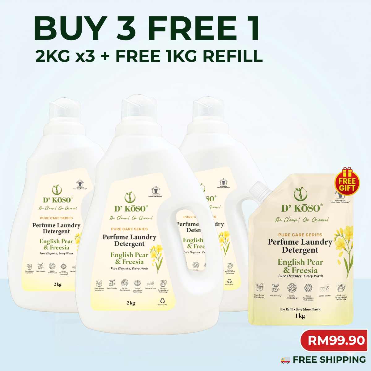 🌸【VALUE BULK LAUNDRY PACK】2kg x3 + FREE 1kg + FREE Shipping