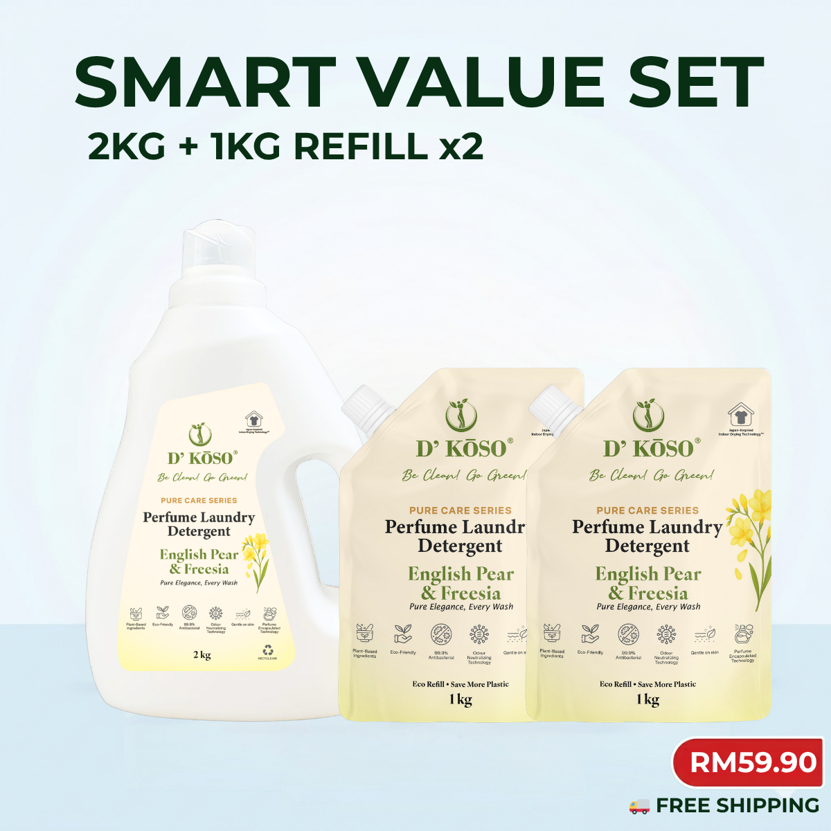 🌸【SMART VALUE LAUNDRY PACK】2kg + 1kg x2 + FREE Shipping
