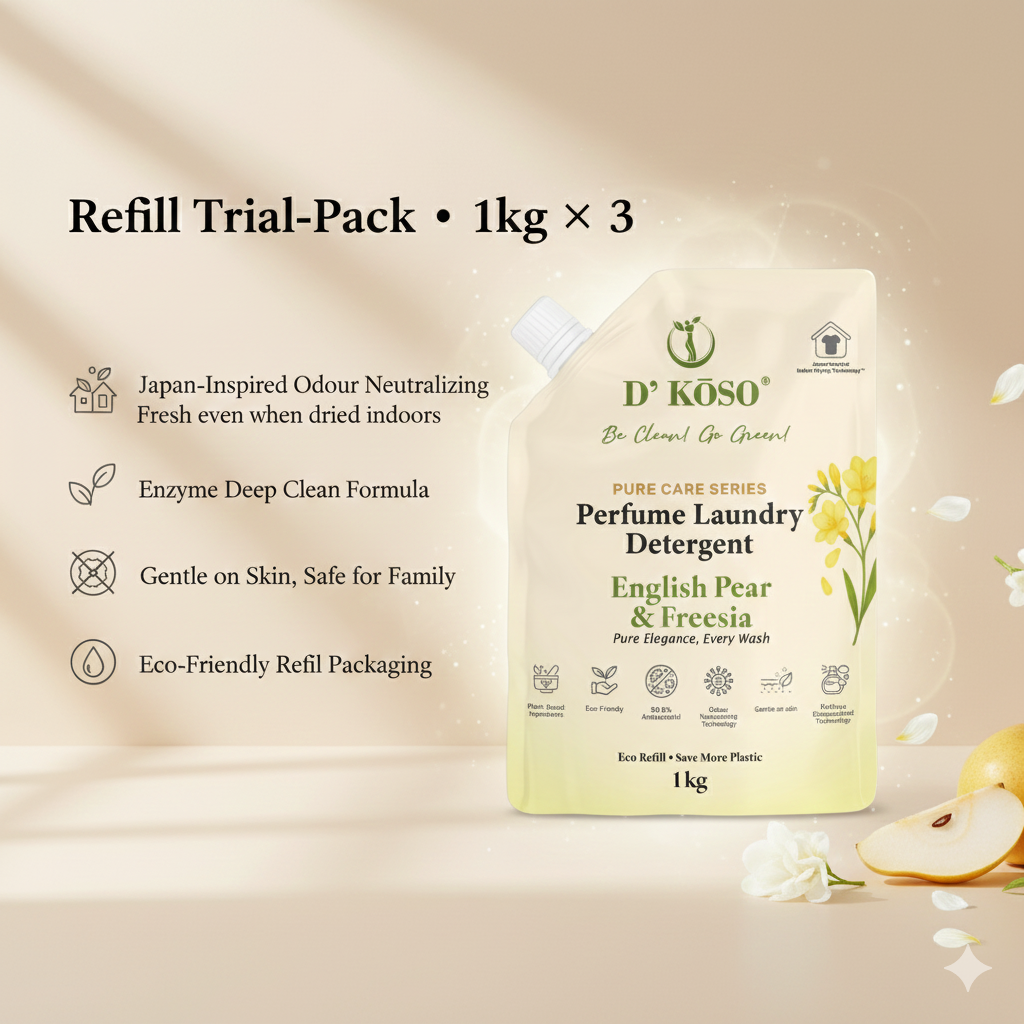 [Refill Trial-Pack] D’KOSO Indoor Drying Laundry Detergent – 1kg × 3
