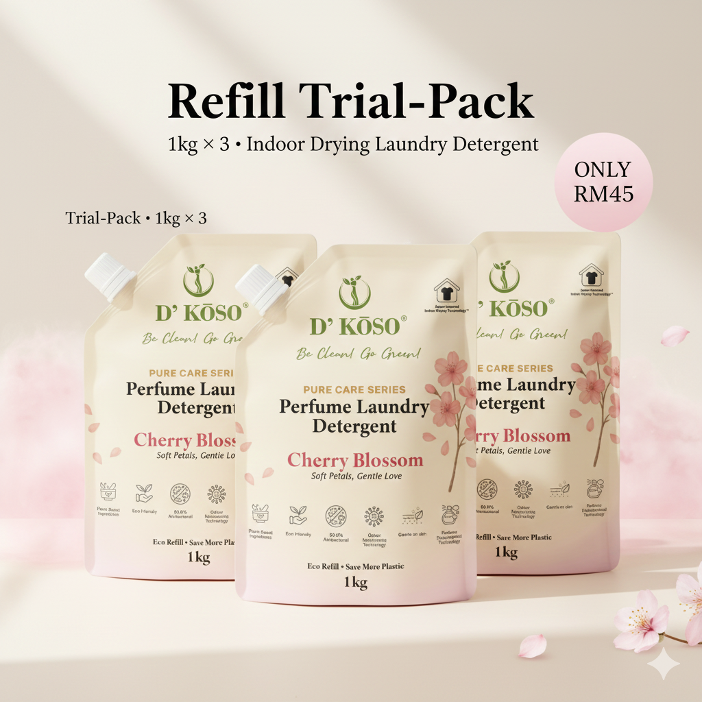 [Refill Trial-Pack] D’KOSO Indoor Drying Laundry Detergent – 1kg × 3