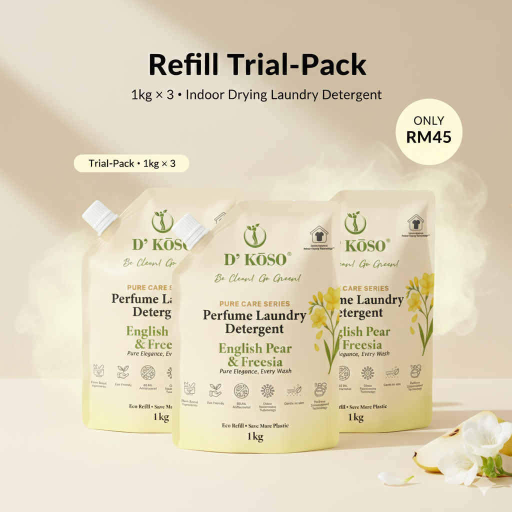 [Refill Trial-Pack] D’KOSO Indoor Drying Laundry Detergent – 1kg × 3