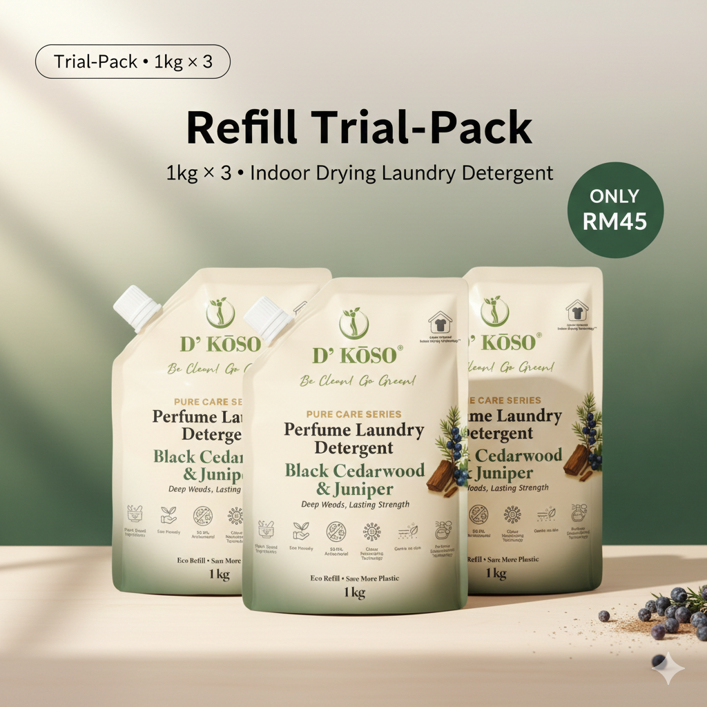 [Refill Trial-Pack] D’KOSO Indoor Drying Laundry Detergent – 1kg × 3