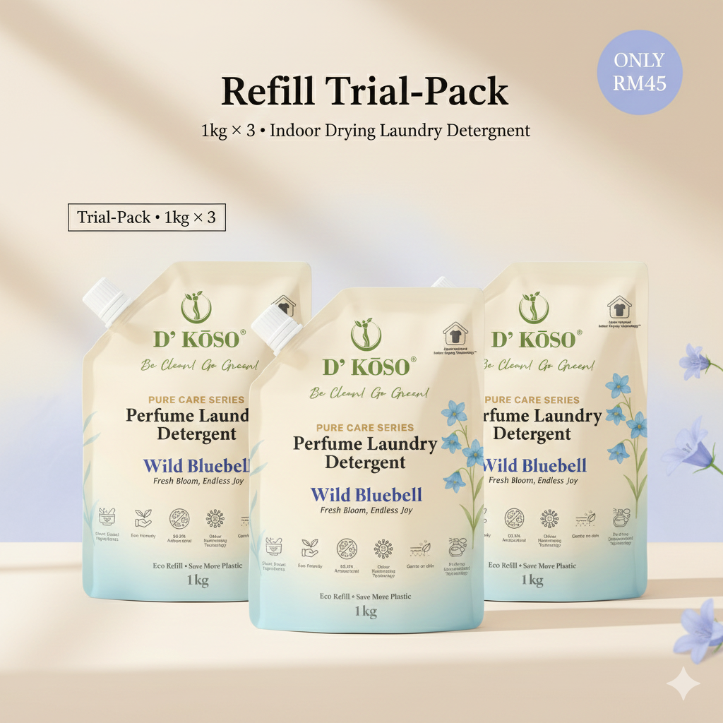 [Refill Trial-Pack] D’KOSO Indoor Drying Laundry Detergent – 1kg × 3