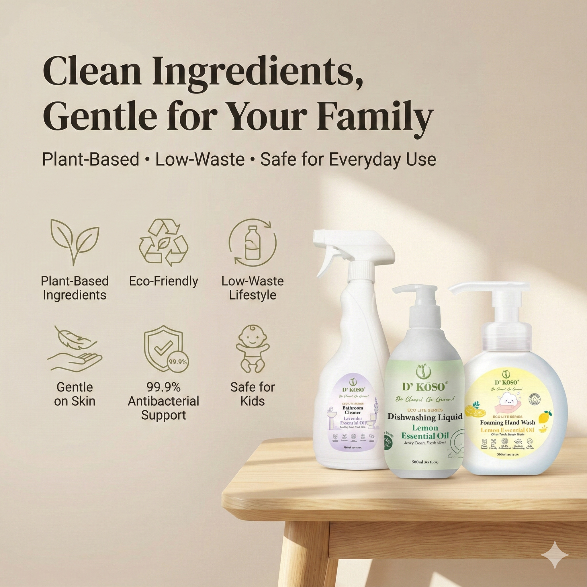 [Mix & Match] D’KOSO Eco Lite Cleaning Bundle – Choose Any 2 (Bathroom / Dishwashing / Handwash)