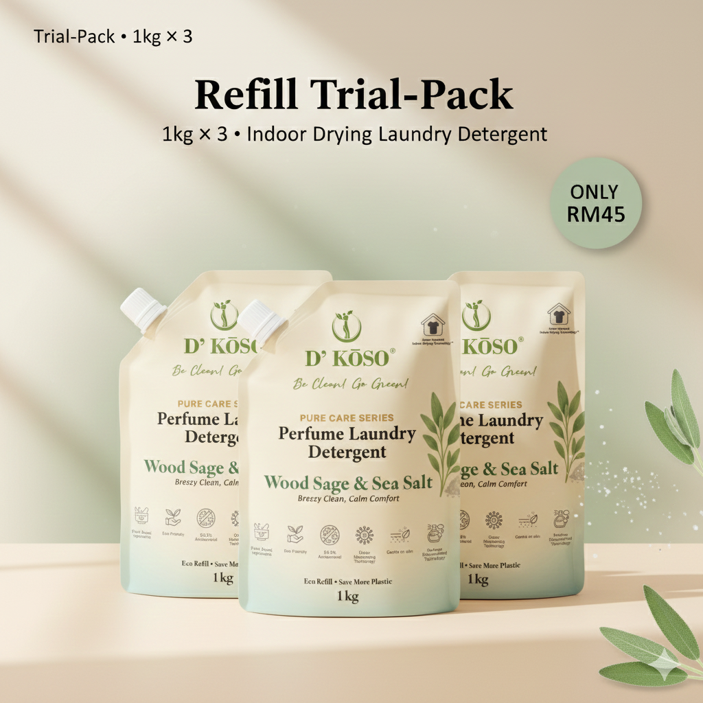 [Refill Trial-Pack] D’KOSO Indoor Drying Laundry Detergent – 1kg × 3