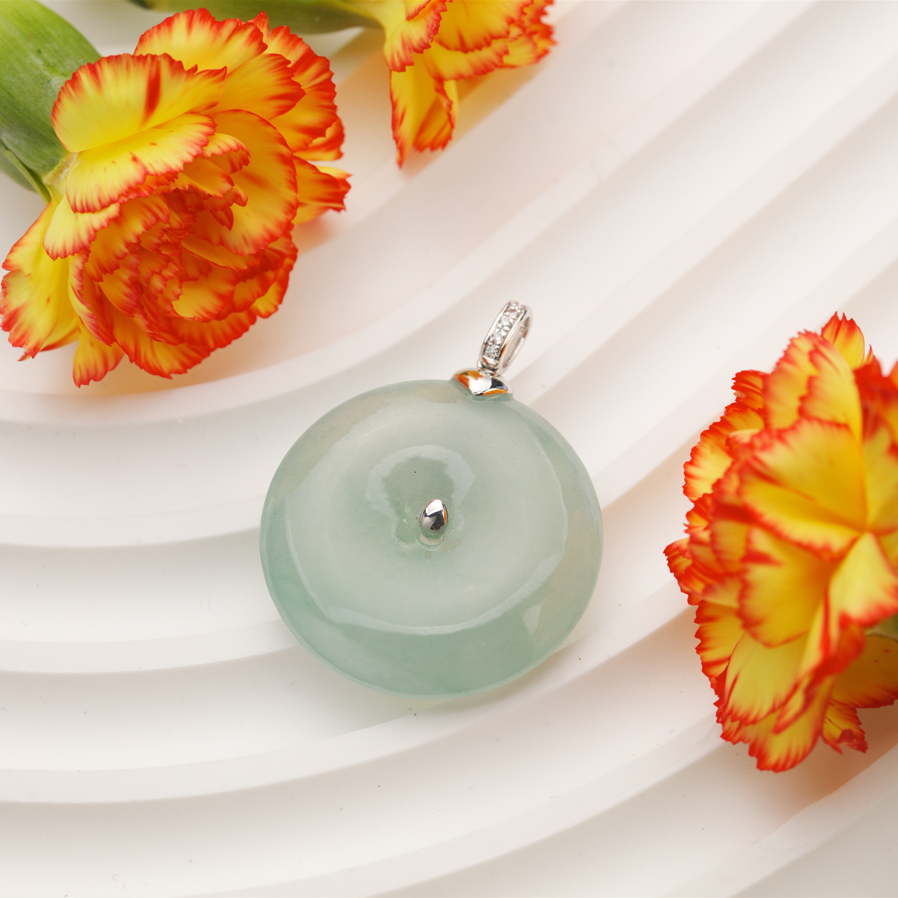 Bluish Safety Coin Jade Pendant (PJA00284)