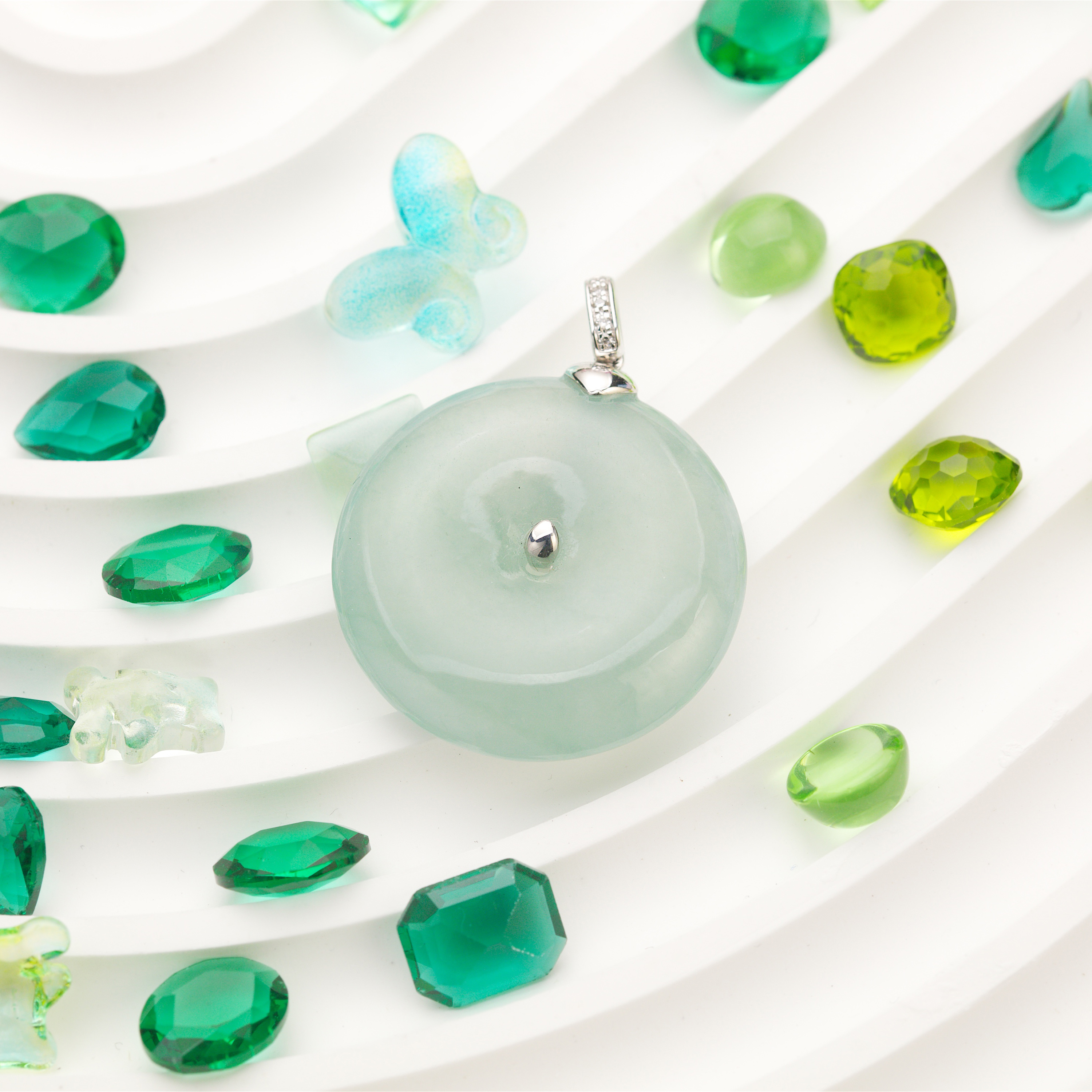 Bluish Safety Coin Jade Pendant (PJA00284)