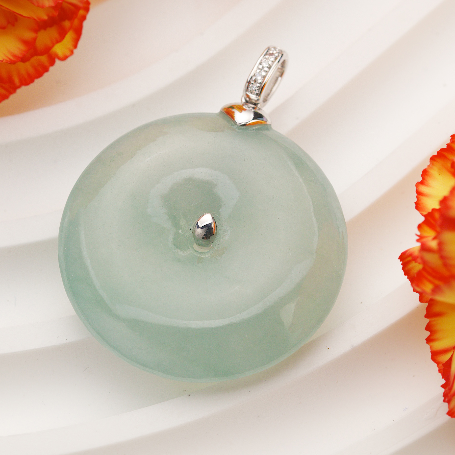 Bluish Safety Coin Jade Pendant (PJA00284)
