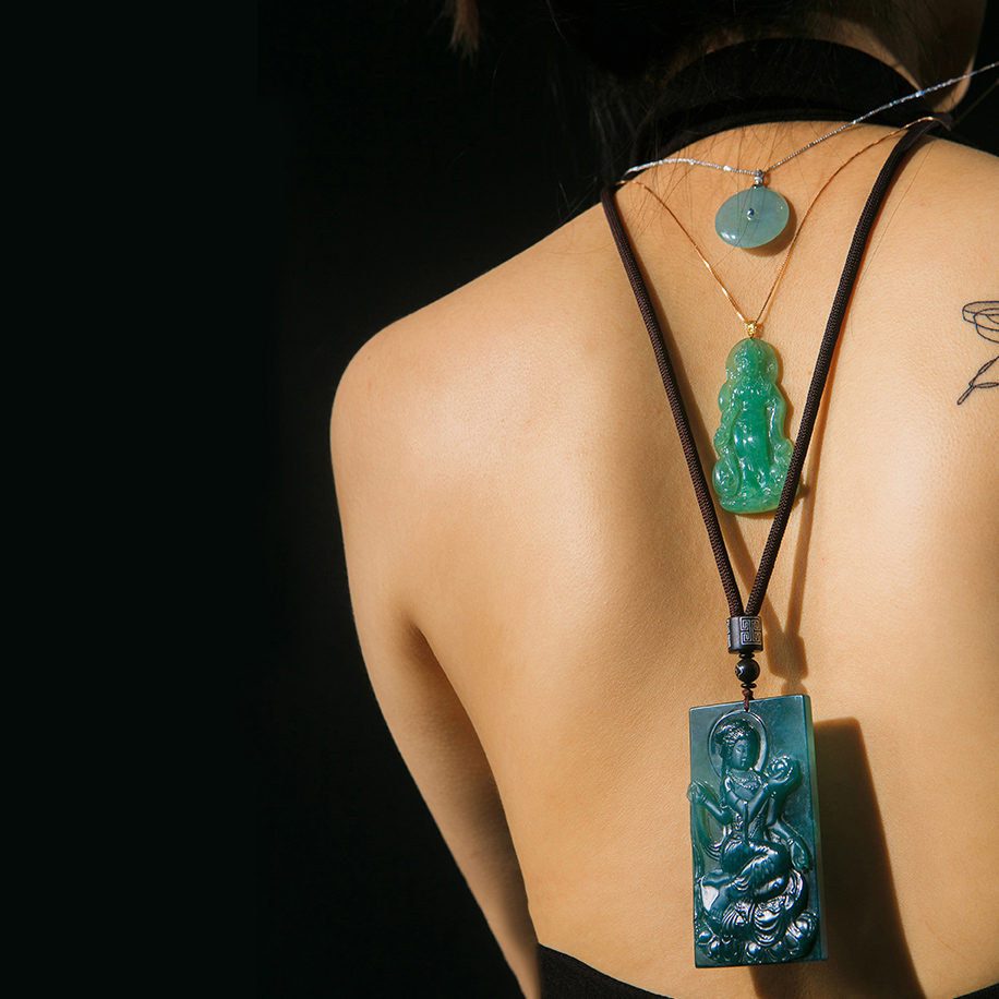 Bluish Safety Coin Jade Pendant (PJA00284)