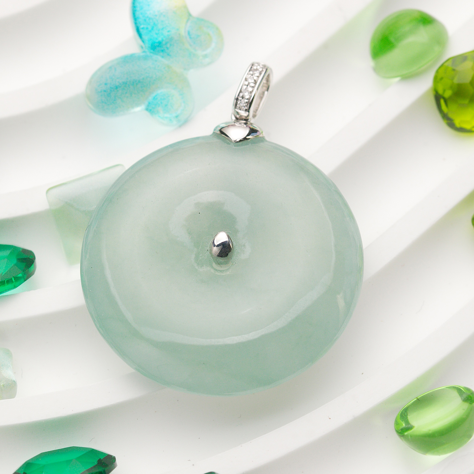 Bluish Safety Coin Jade Pendant (PJA00284)