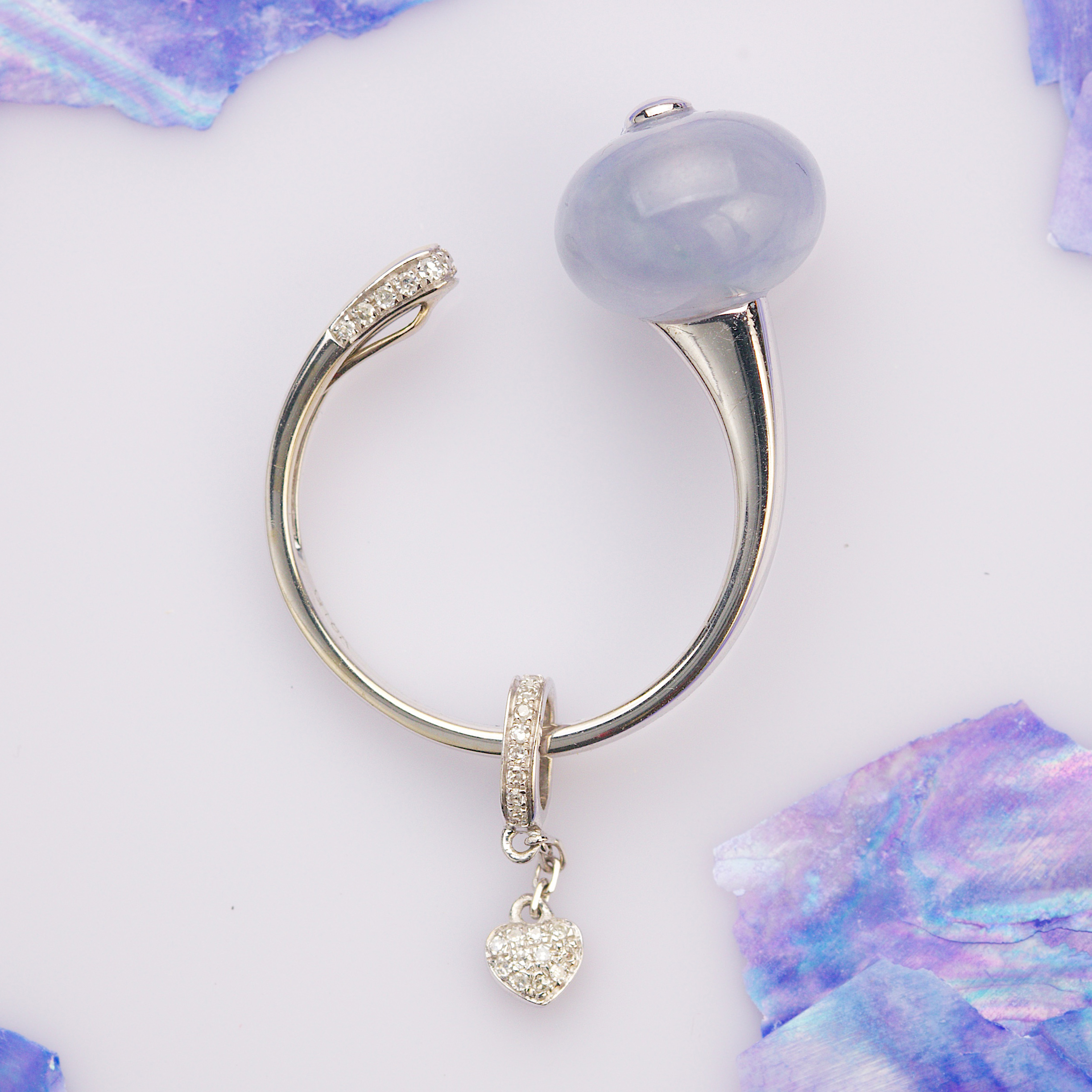 18K White Gold Lavender Jade Ring and Pendant (PJA00334)
